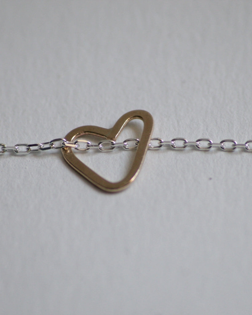 Collier argent coeur or 9 carats - 9 Pensées