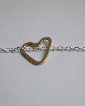 Collier argent coeur or 9 carats - 9 Pensées
