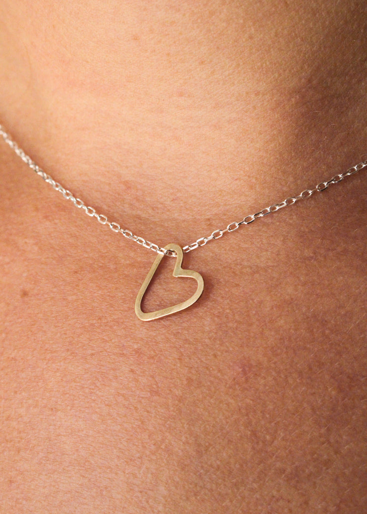 Collier argent coeur or 9 carats - 9 Pensées