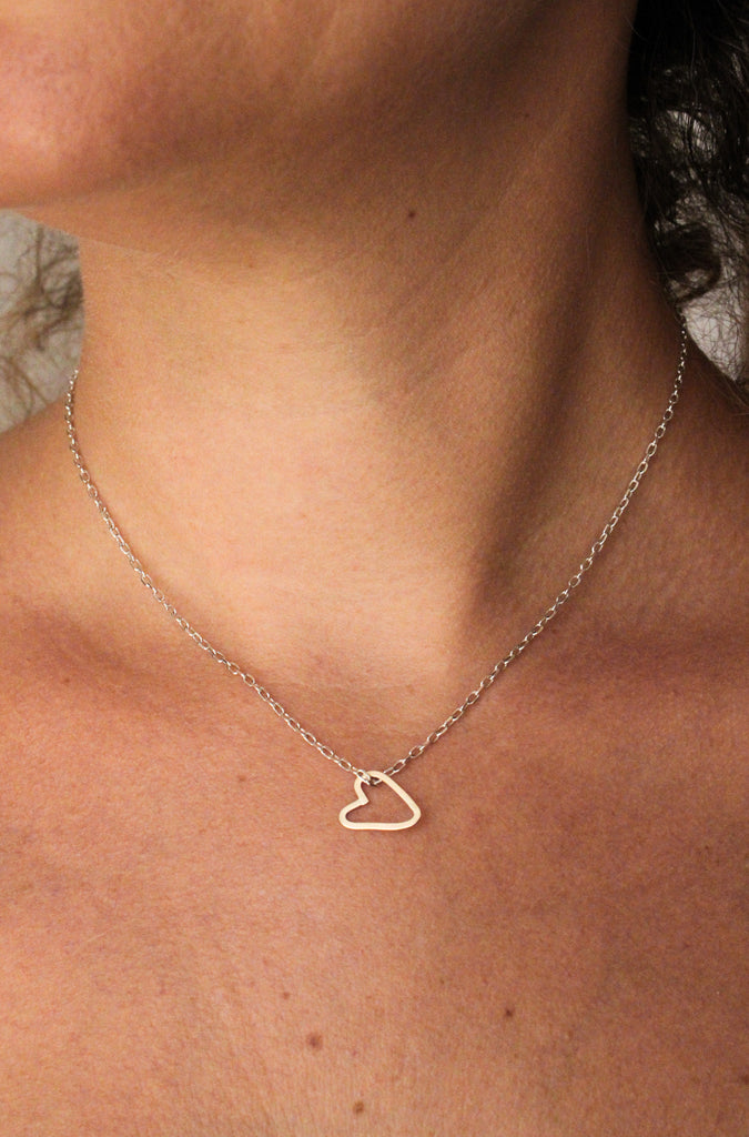 Collier argent coeur or 9 carats - 9 Pensées