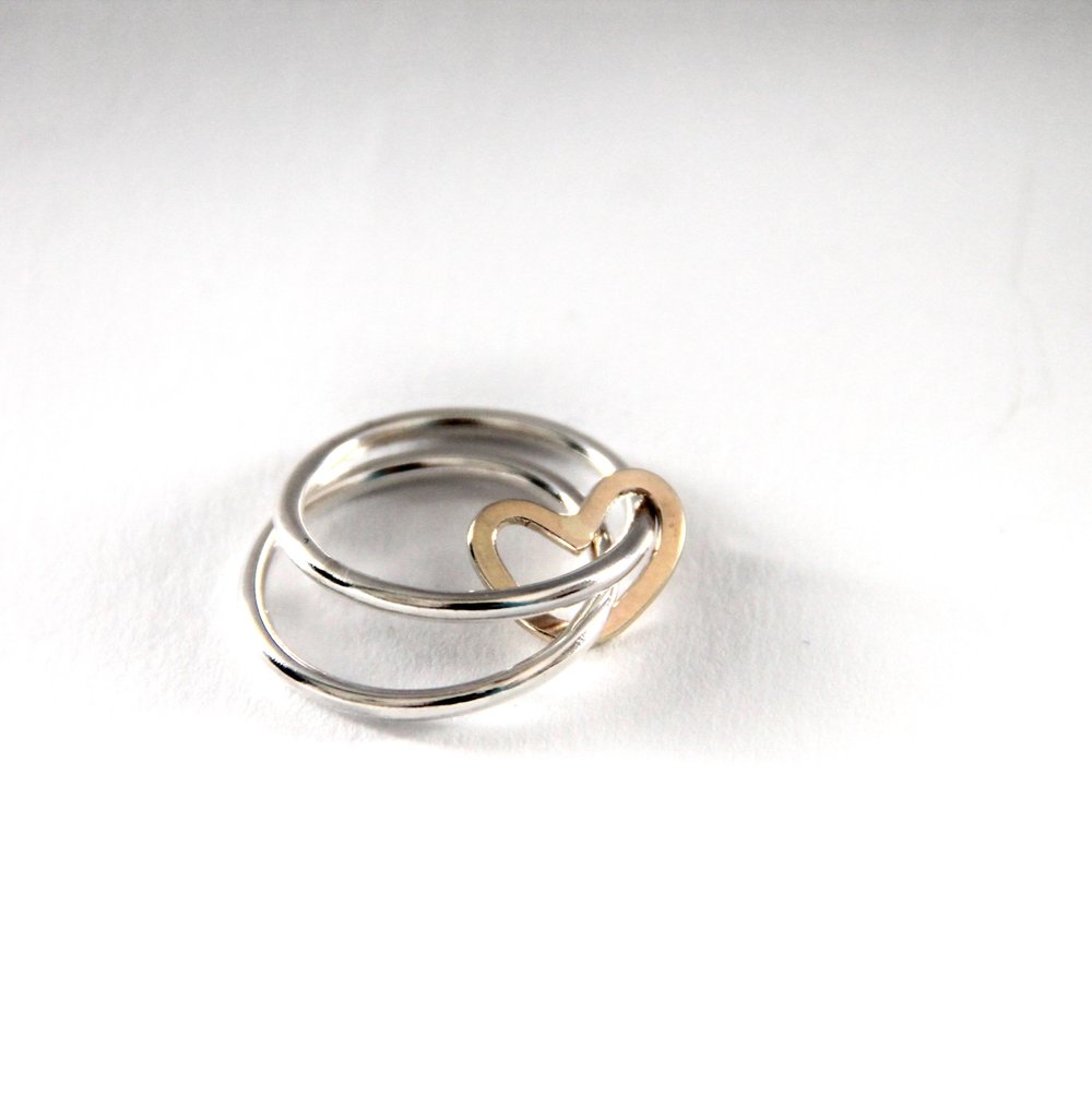 Bague femme argent et breloque bulle ou coeur or 9 carats Tiamat - 9 Pensées