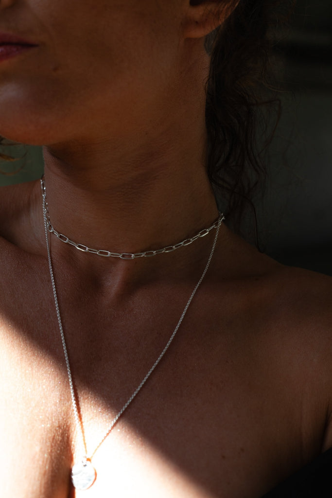 Collier chaîne rectangle argent 925 ras de cou - 9 Pensées